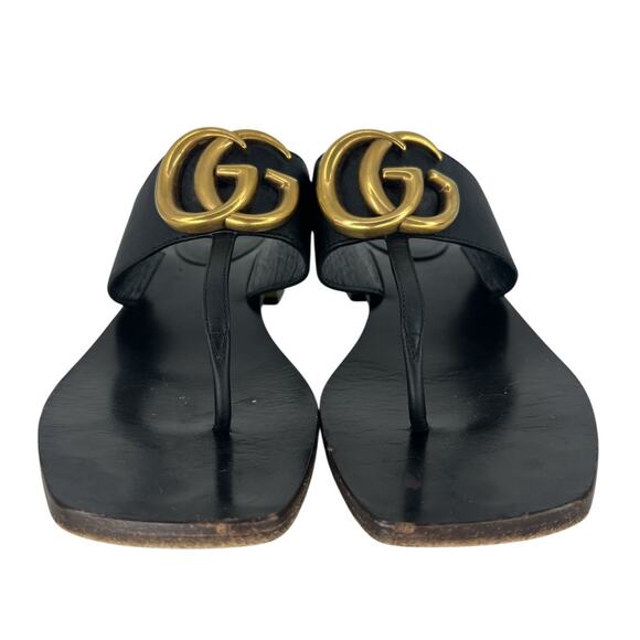 Gucci Marmont Logo Leather Thong Sandal in Black - Picture 7 of 16